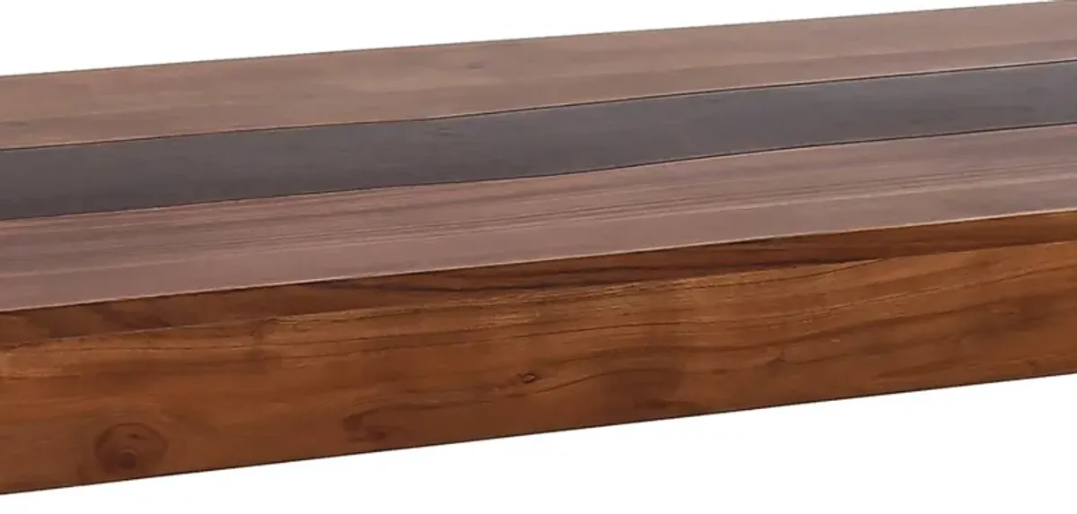 52 Inch Modern Coffee Table, Acacia Wood with Classic Block Legs, Brown-Benzara