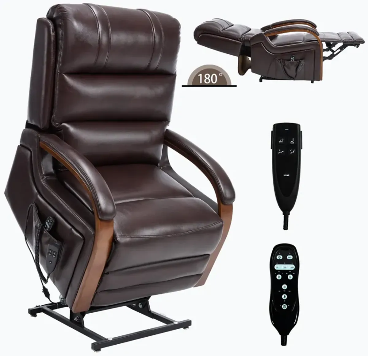 Black Chenille Lift Recliner Chair with Solid Wood Armrests, Heat Massage