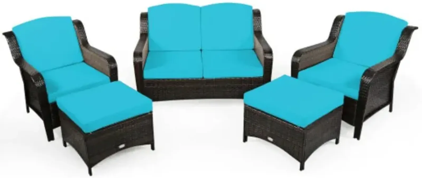 5 Pieces Patio Rattan Sofa Set with Cushion and Ottoman