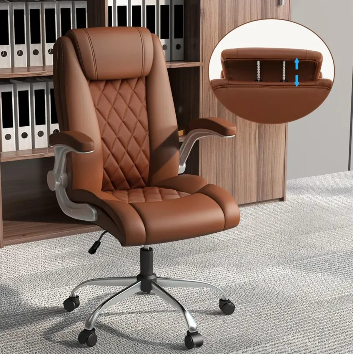 Modern Height Adjustable PU Leather Office Chair with Rocking Function