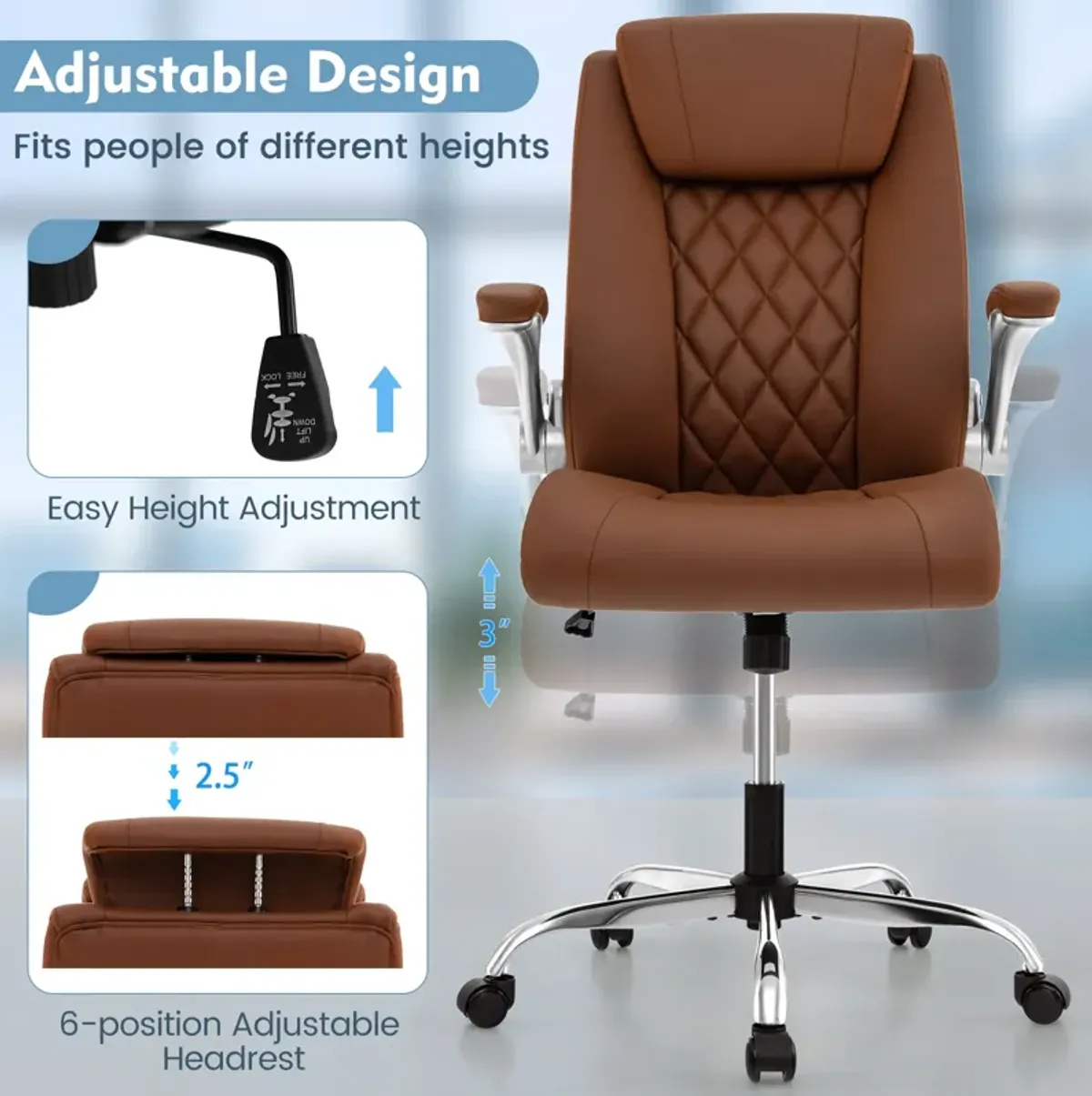 Modern Height Adjustable PU Leather Office Chair with Rocking Function