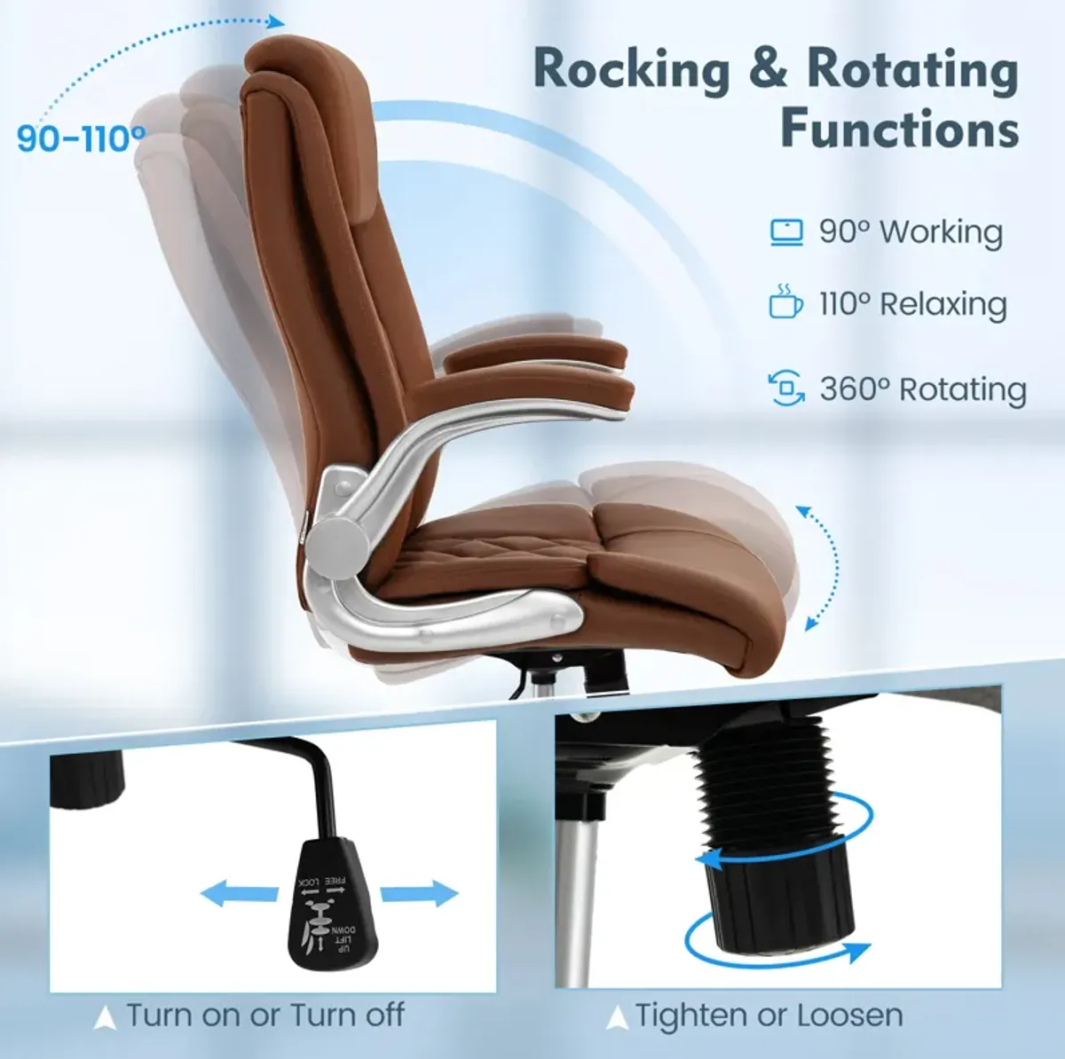 Modern Height Adjustable PU Leather Office Chair with Rocking Function