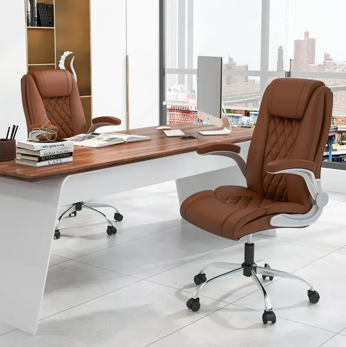 Modern Height Adjustable PU Leather Office Chair with Rocking Function