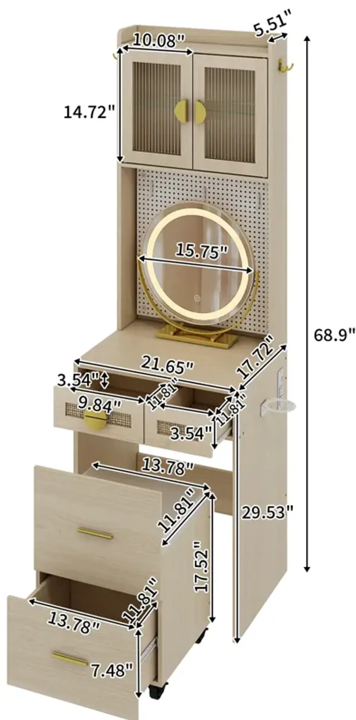 Small Vanity Desk with Mirror and LED Lights – Compact Makeup Table with Illuminated Mirror and Storage