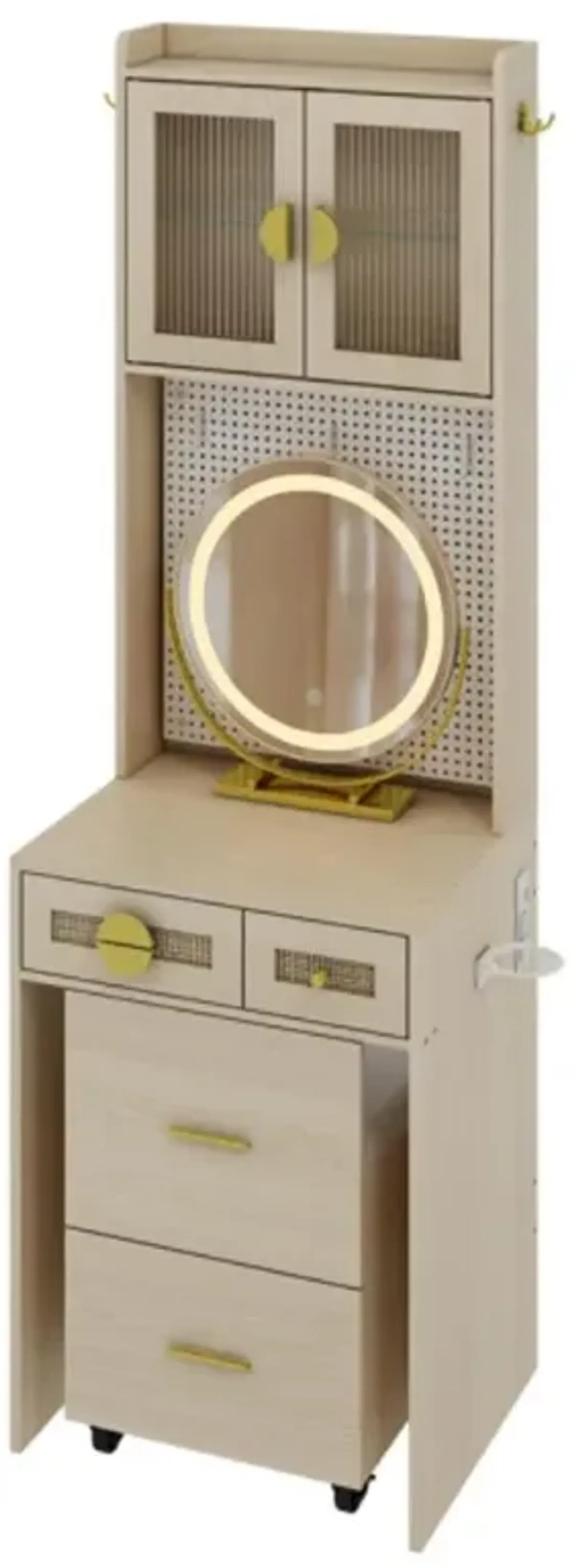 Small Vanity Desk with Mirror and LED Lights – Compact Makeup Table with Illuminated Mirror and Storage
