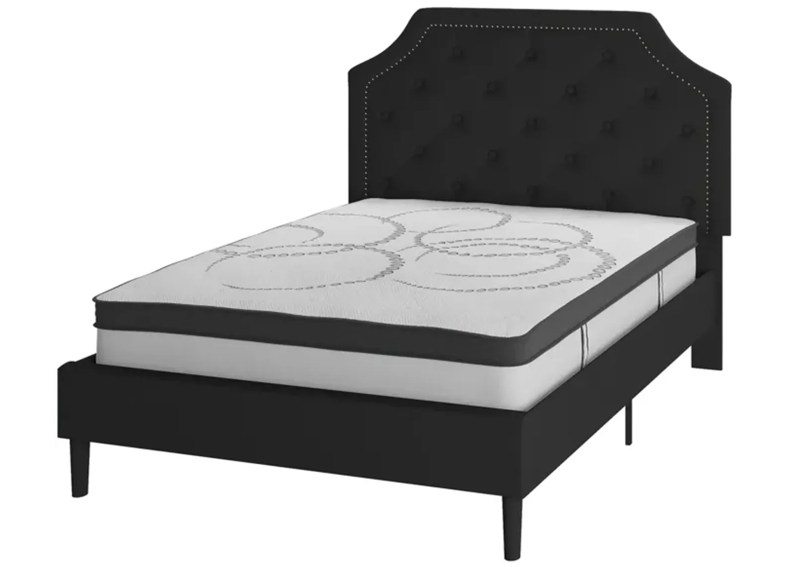 Brighton Full Size Tufted Upholstered Platform Bed in Black Fabric with 10 Inch CertiPUR-US Certified Pocket Spring Mattress