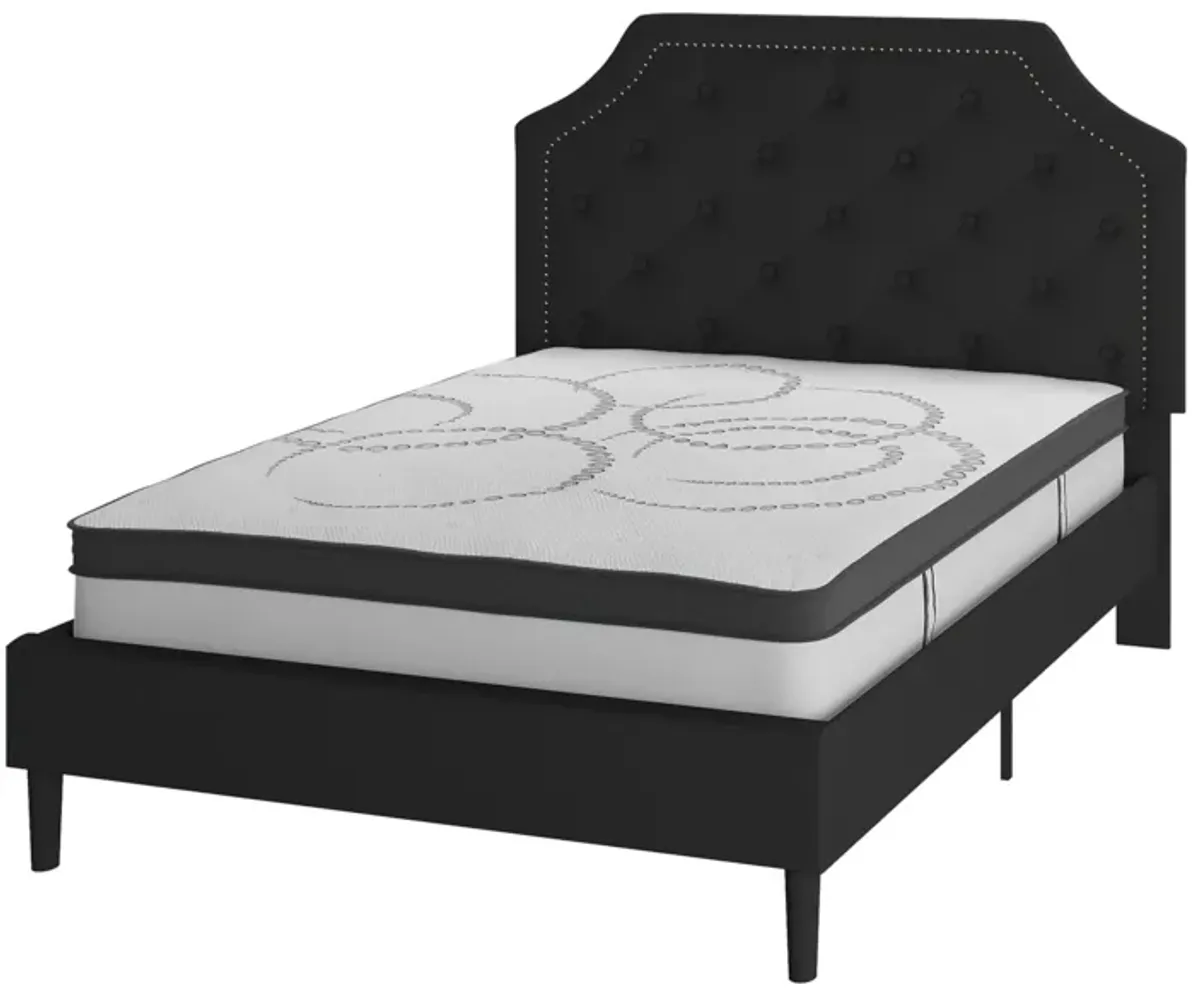 Brighton Full Size Tufted Upholstered Platform Bed in Black Fabric with 10 Inch CertiPUR-US Certified Pocket Spring Mattress