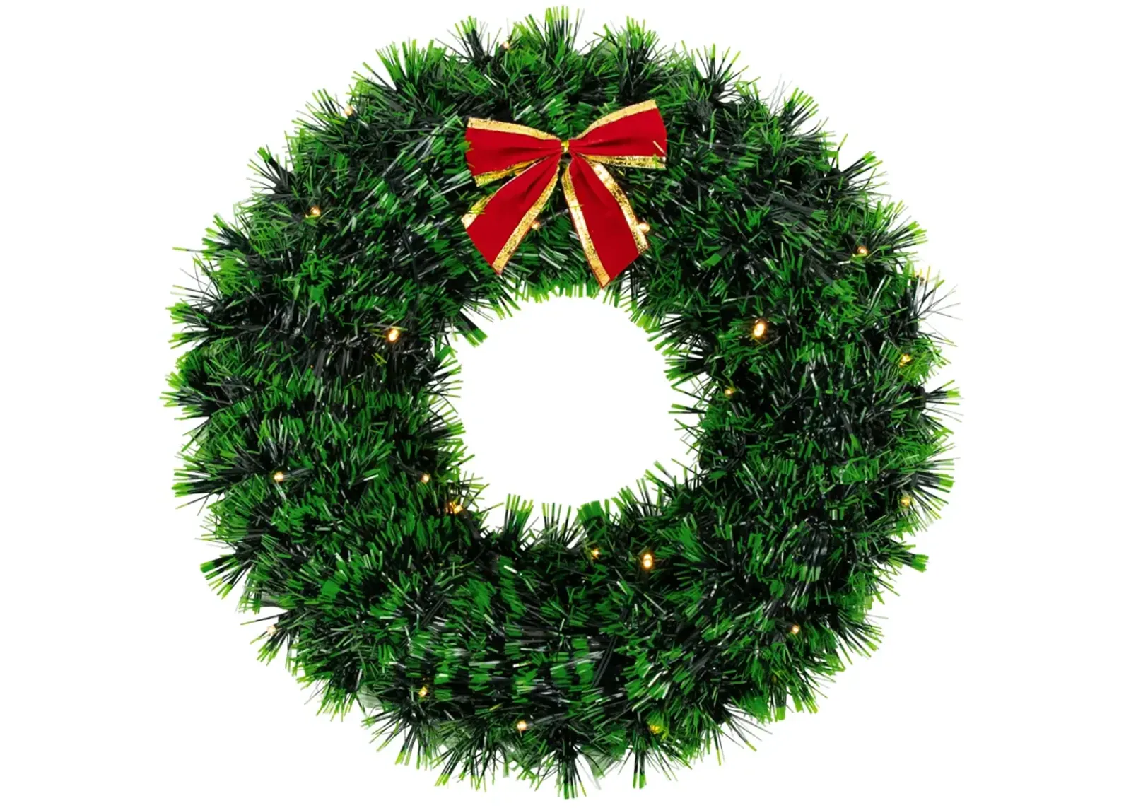 17-Inch Pre-Lit Green Tinsel Artificial Christmas Wreath with Bow - Clear LED Lights