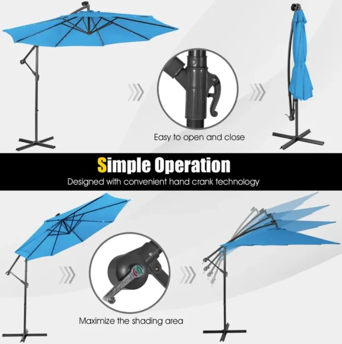 Hivvago 10 Feet Patio Cantilever Umbrella with Tilting System