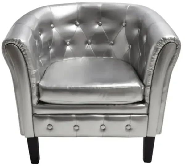 Tub Chair Silver Faux Leather