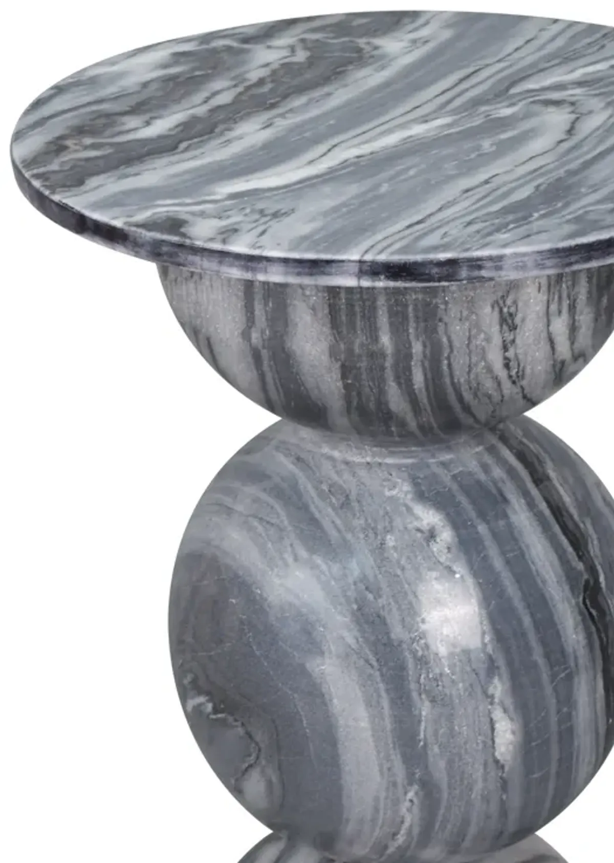 Aura 14" Modern Natural Marble Handmade Stacked Round Pedestal End Table, Dark Gray/Light Gray