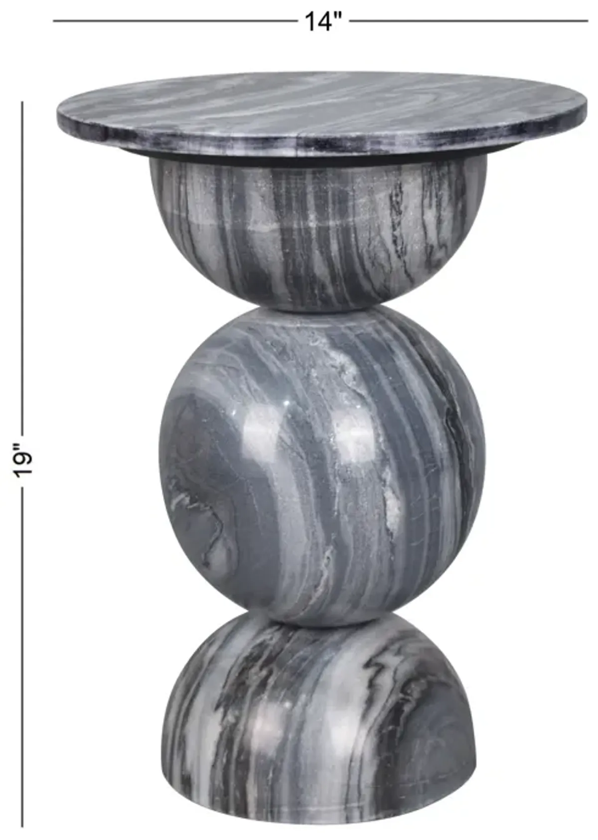 Aura 14" Modern Natural Marble Handmade Stacked Round Pedestal End Table, Dark Gray/Light Gray