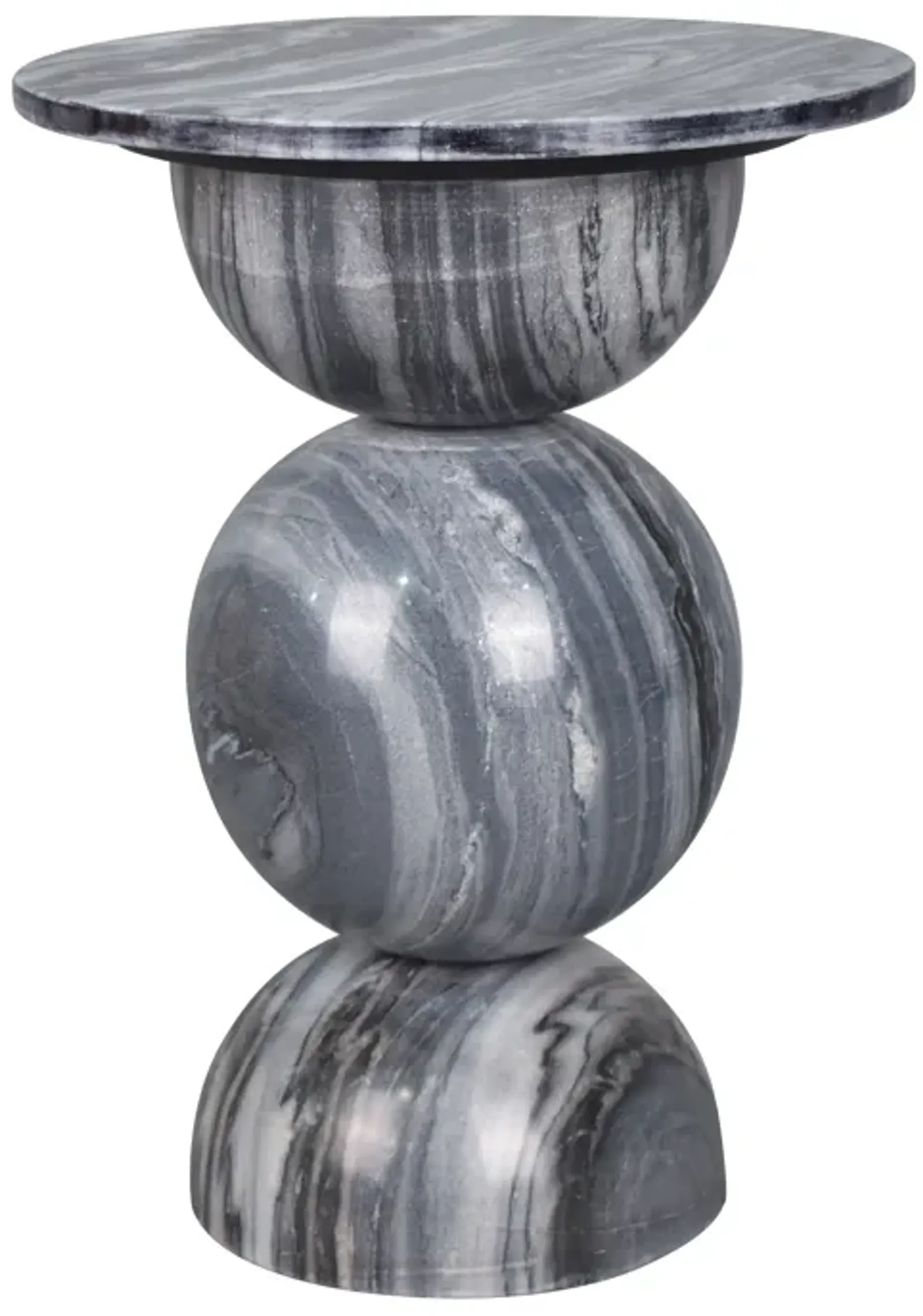 Aura 14" Modern Natural Marble Handmade Stacked Round Pedestal End Table, Dark Gray/Light Gray