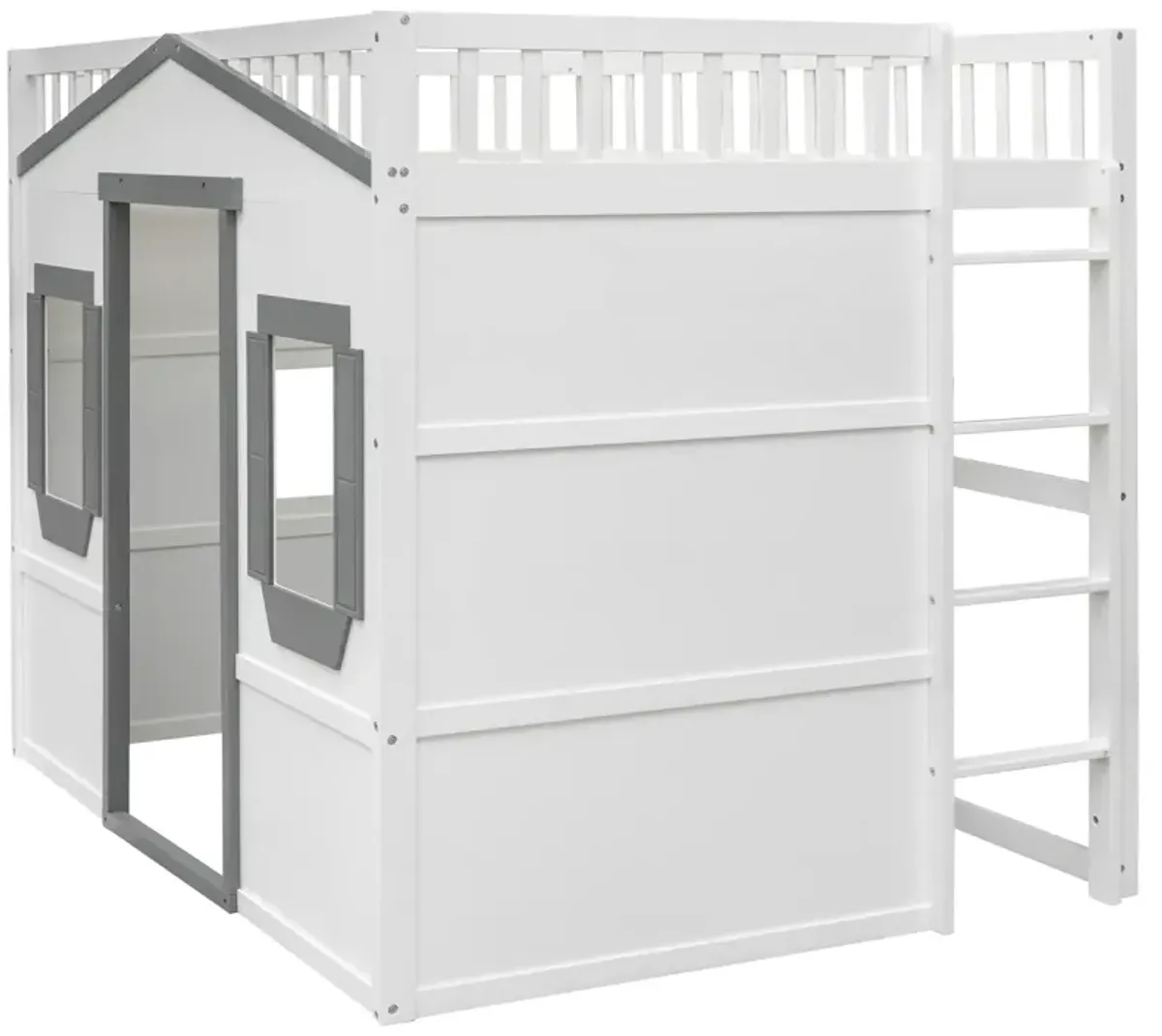 Full Size House Loft Bed With Ladder And Frame