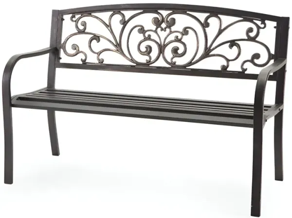 Curved Metal Garden Bench with Heart Pattern for Patio and Outdoor Seating