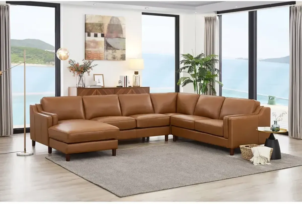 Bella Top Grain Leather U-Shaped Sectional with Left Chaise