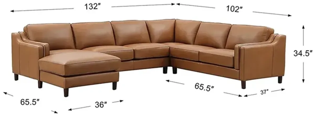 Bella Top Grain Leather U-Shaped Sectional with Left Chaise