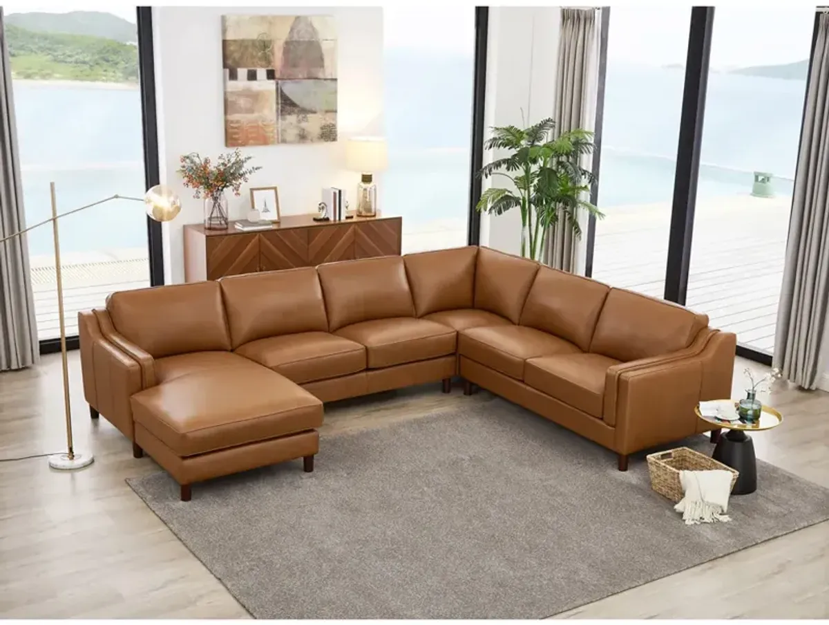 Bella Top Grain Leather U-Shaped Sectional with Left Chaise