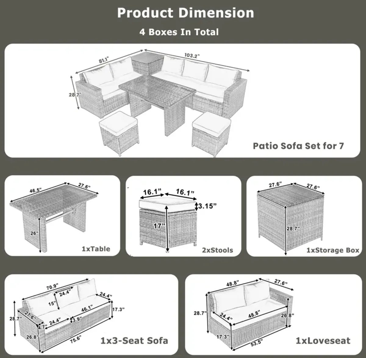 Outdoor 6-Piece All Weather PE Rattan Sofa Set, Garden Patio Wicker Sectional Furniture Set