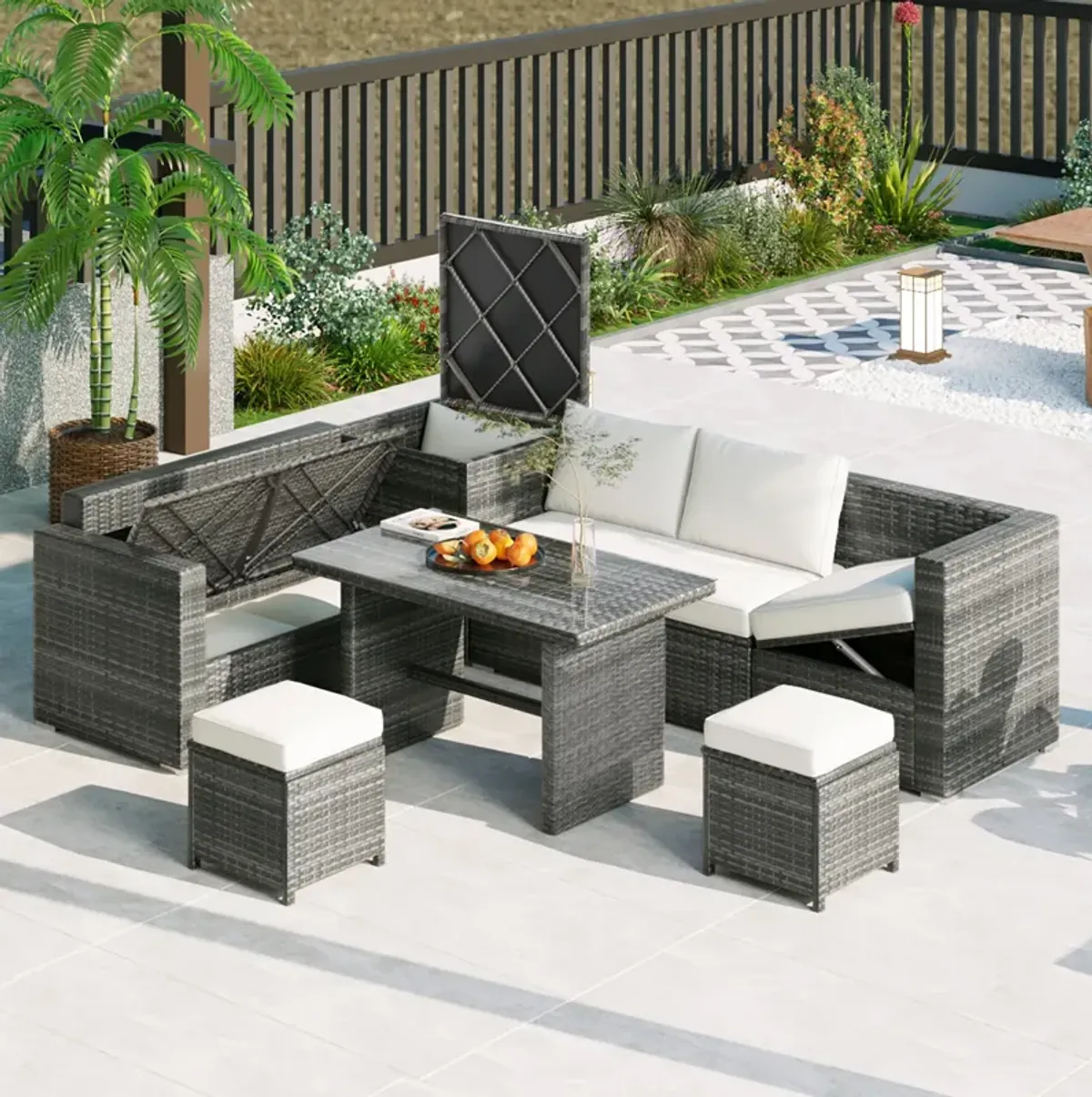 Outdoor 6-Piece All Weather PE Rattan Sofa Set, Garden Patio Wicker Sectional Furniture Set