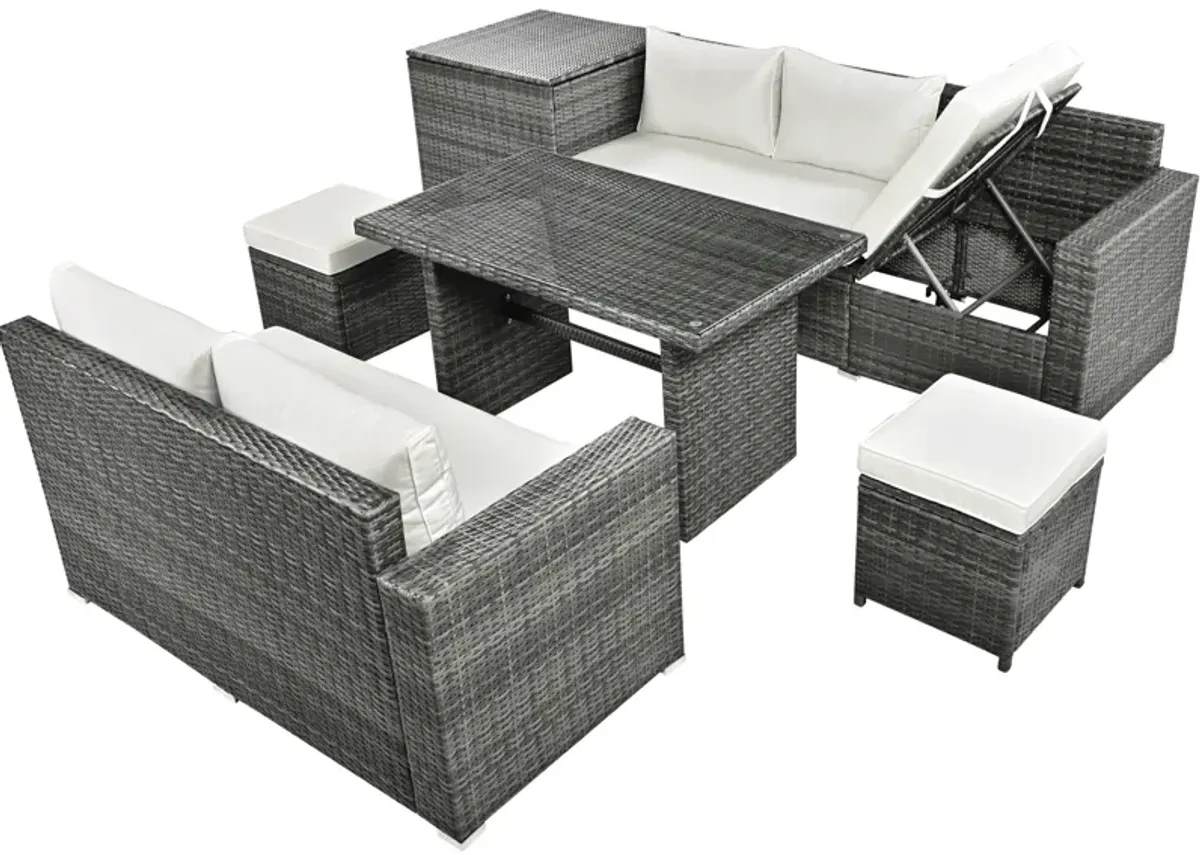 Outdoor 6-Piece All Weather PE Rattan Sofa Set, Garden Patio Wicker Sectional Furniture Set