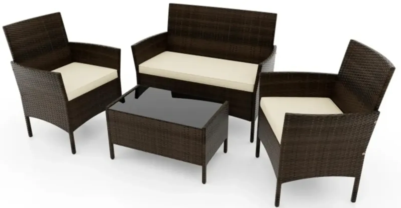 Hivvago 4 Piece Patio Rattan Conversation Set with Cozy Seat Cushions