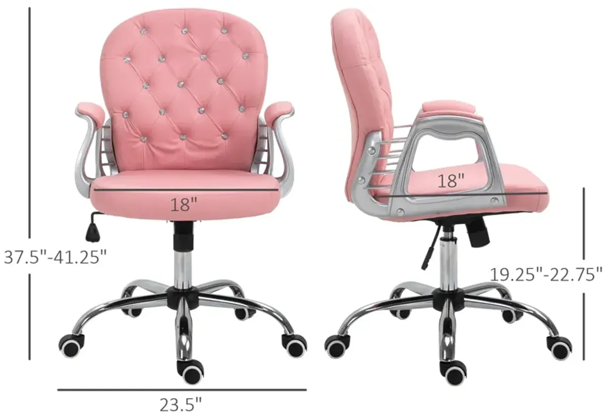 Pink Work Glamour: PU Leather Mid Back Tufted Swivel Task Chair