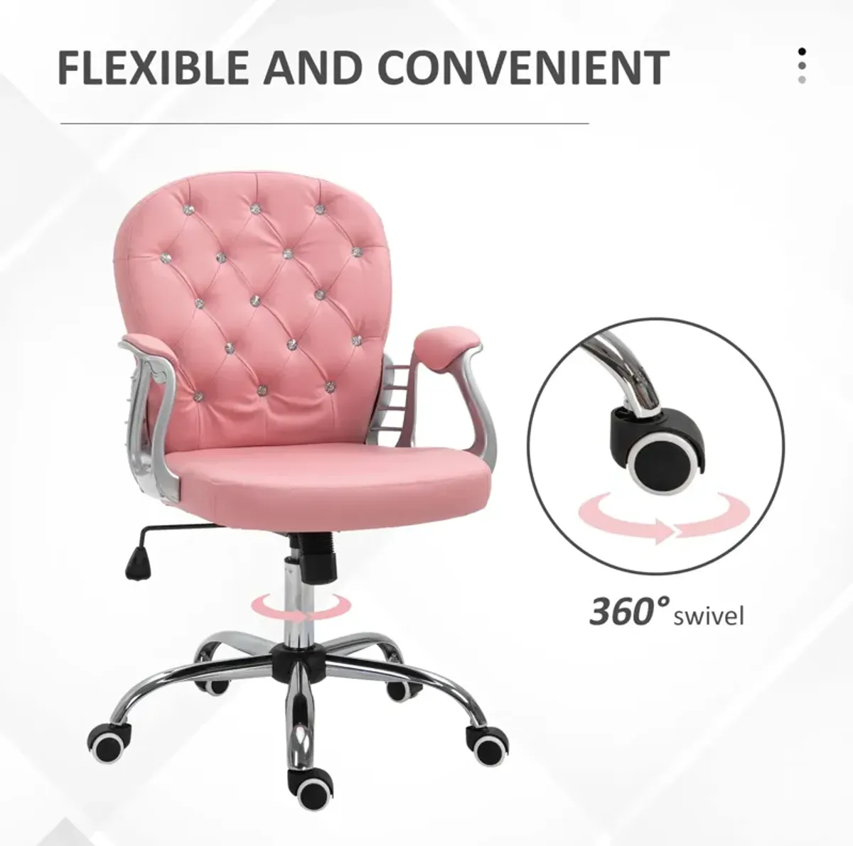 Pink Work Glamour: PU Leather Mid Back Tufted Swivel Task Chair