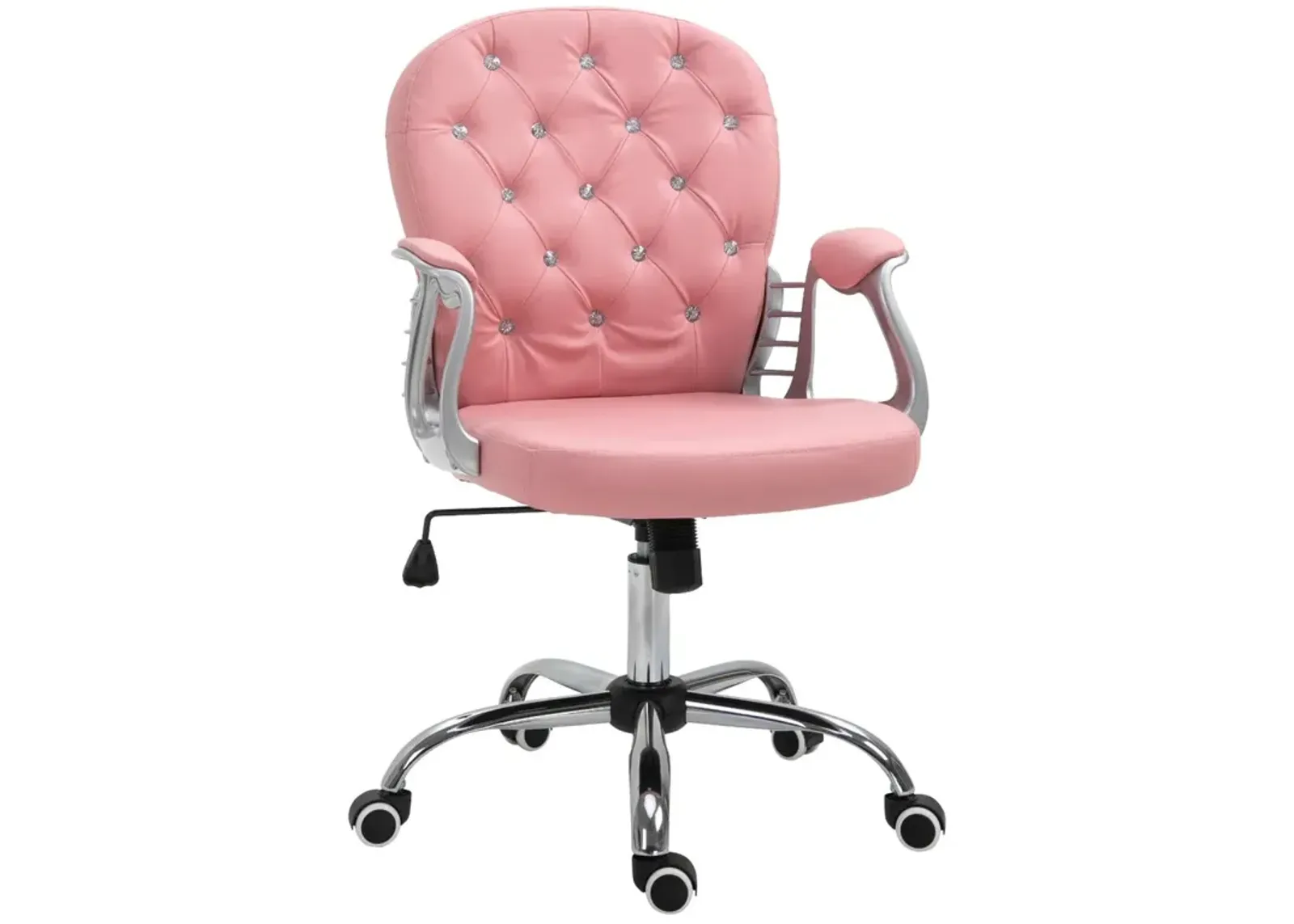 Pink Work Glamour: PU Leather Mid Back Tufted Swivel Task Chair