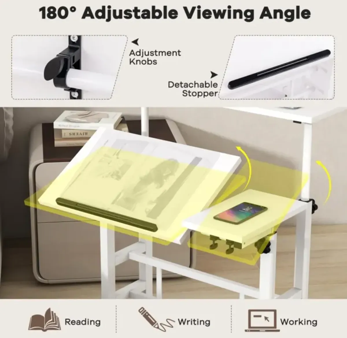 Hivvago Mobile Stand-up Computer Desk Adjustable with 2 Tilting Desktops