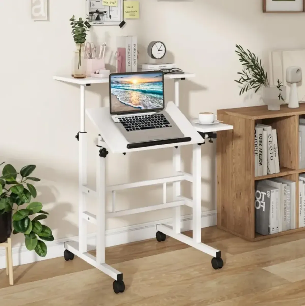 Hivvago Mobile Stand-up Computer Desk Adjustable with 2 Tilting Desktops