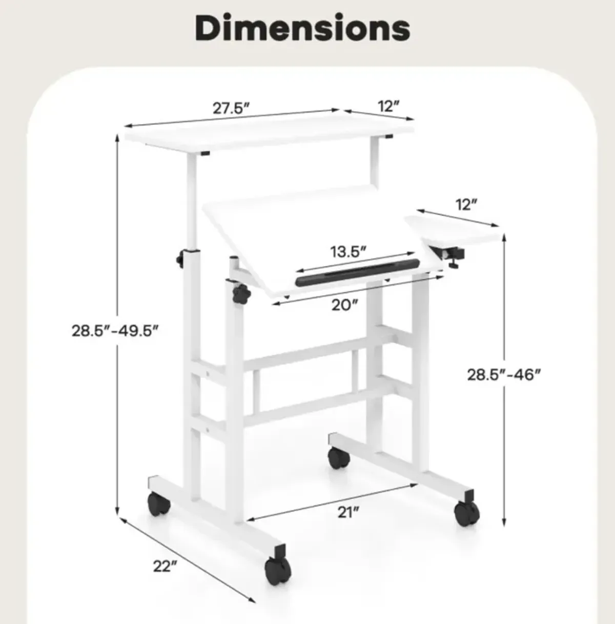 Hivvago Mobile Stand-up Computer Desk Adjustable with 2 Tilting Desktops