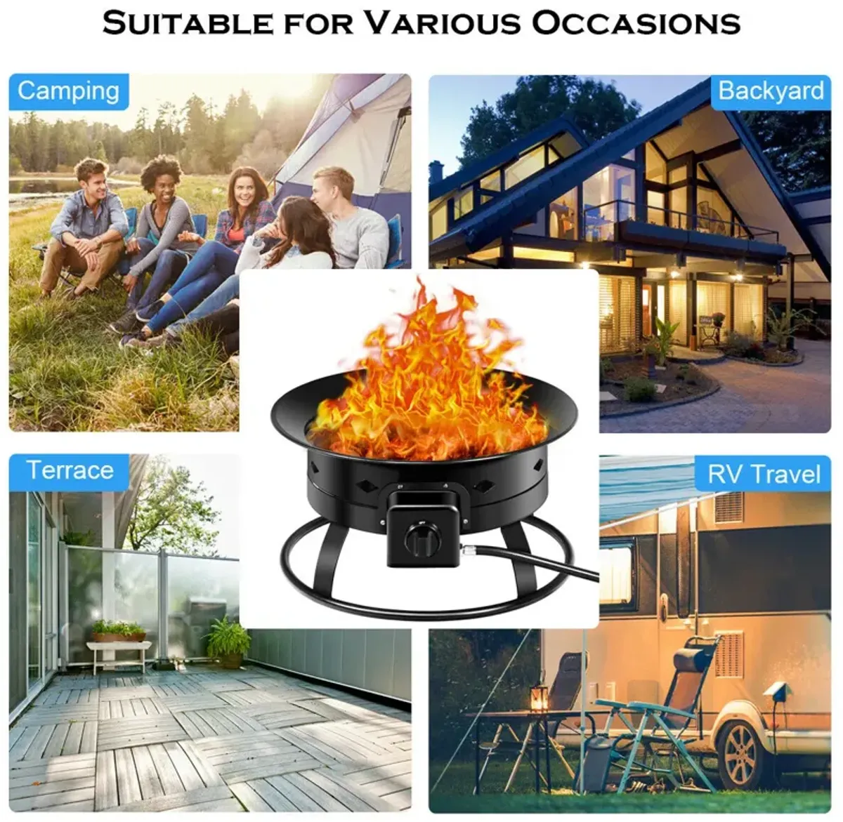 58 000BTU Firebowl Outdoor Portable Propane Gas Fire Pit with Cover and Carry Kit