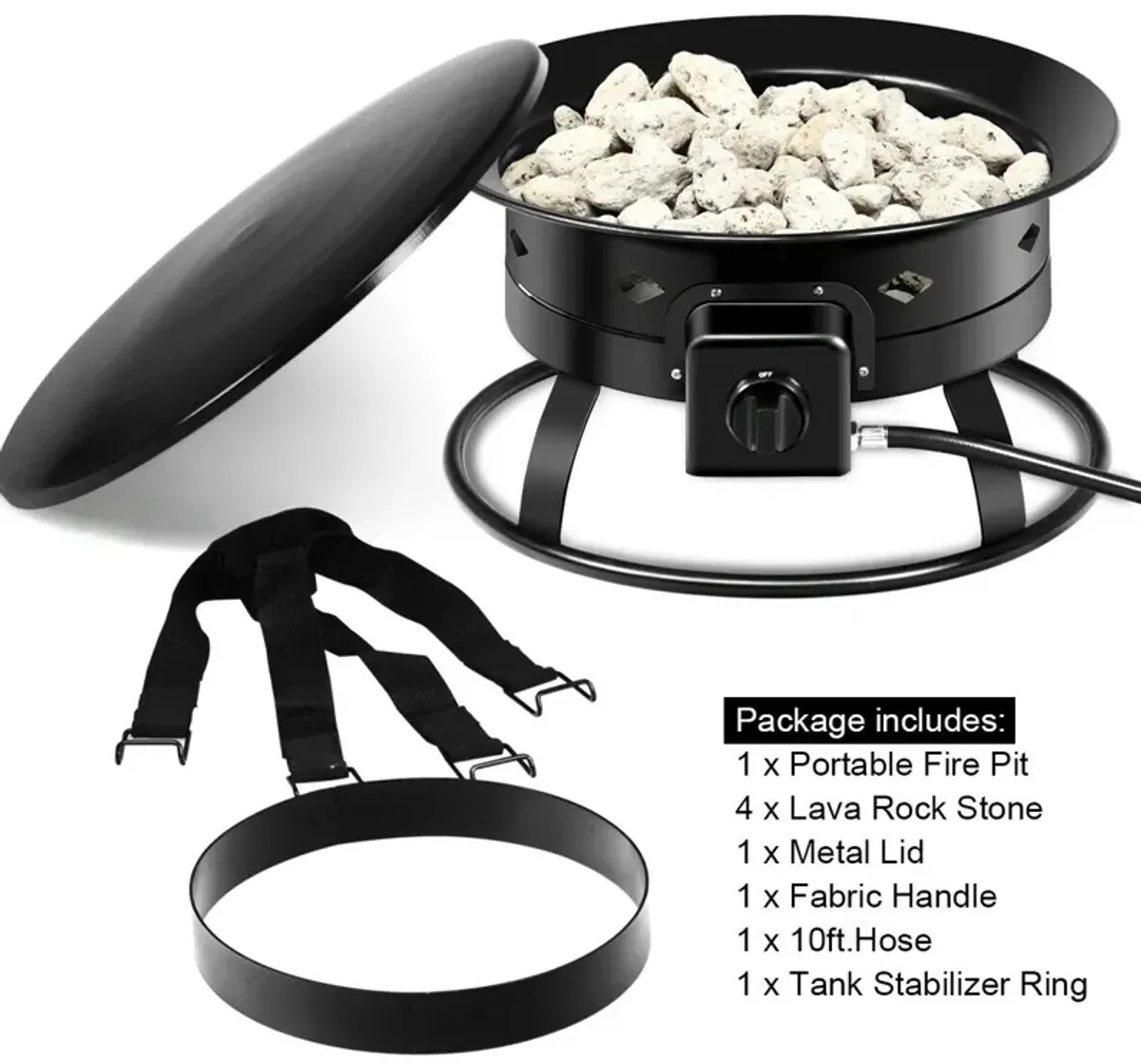 58 000BTU Firebowl Outdoor Portable Propane Gas Fire Pit with Cover and Carry Kit