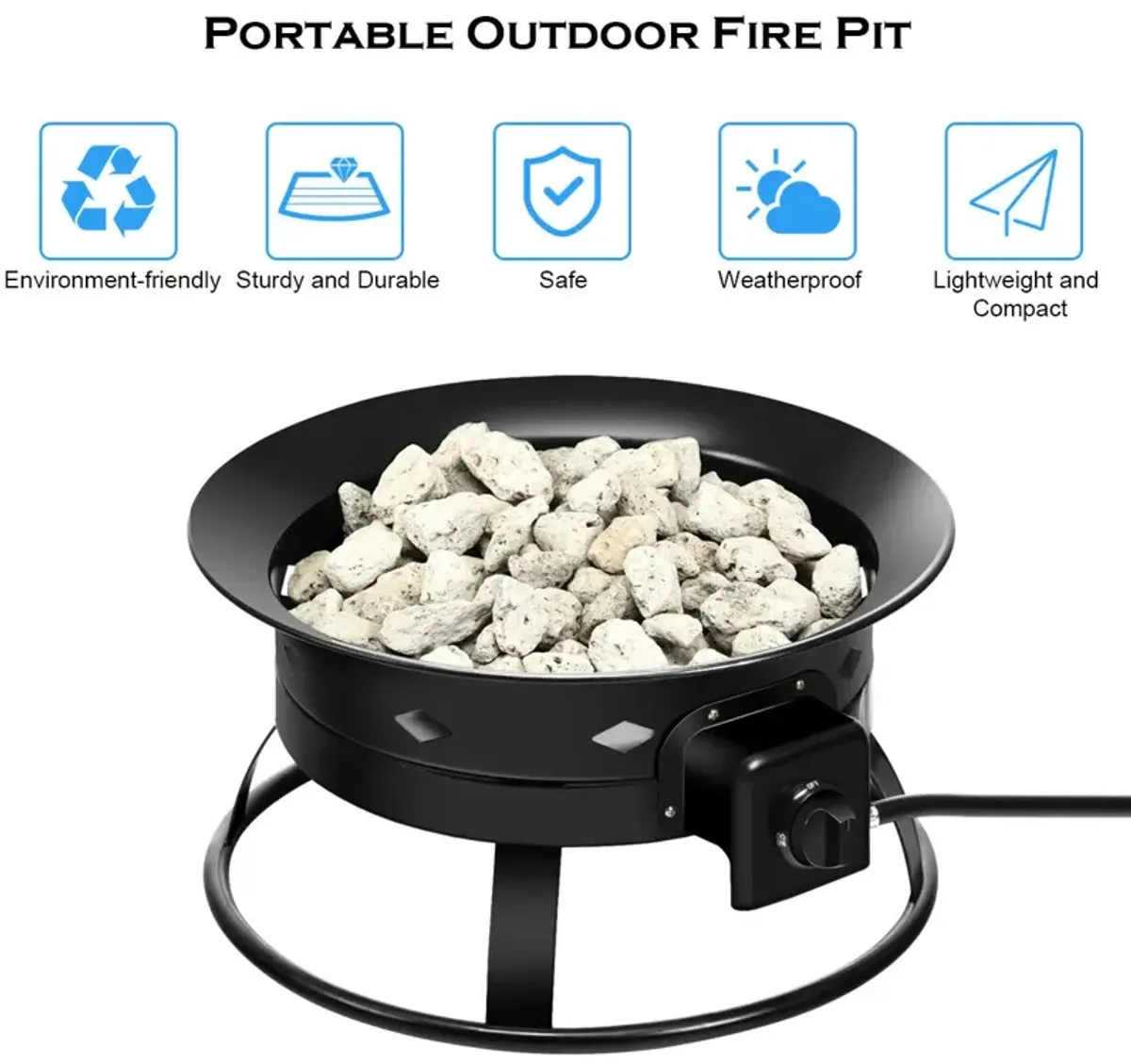 58 000BTU Firebowl Outdoor Portable Propane Gas Fire Pit with Cover and Carry Kit