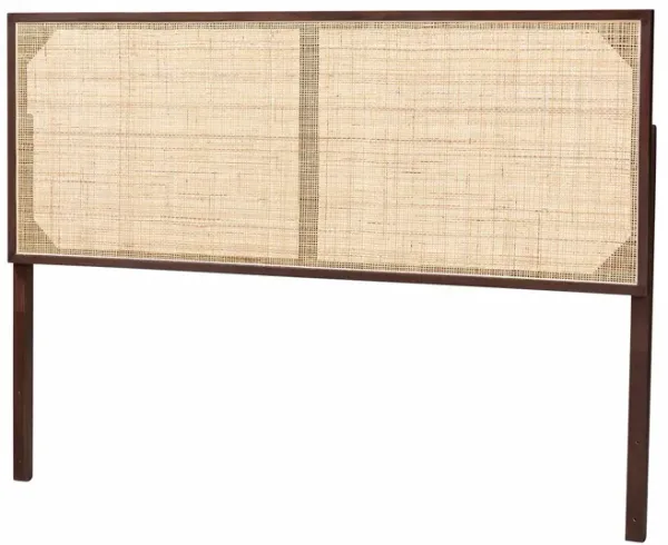 Baxton Studio Aurelia Modern Bohemian Dark Brown Finished Bayur Wood and Natural Rattan Queen Size Headboard