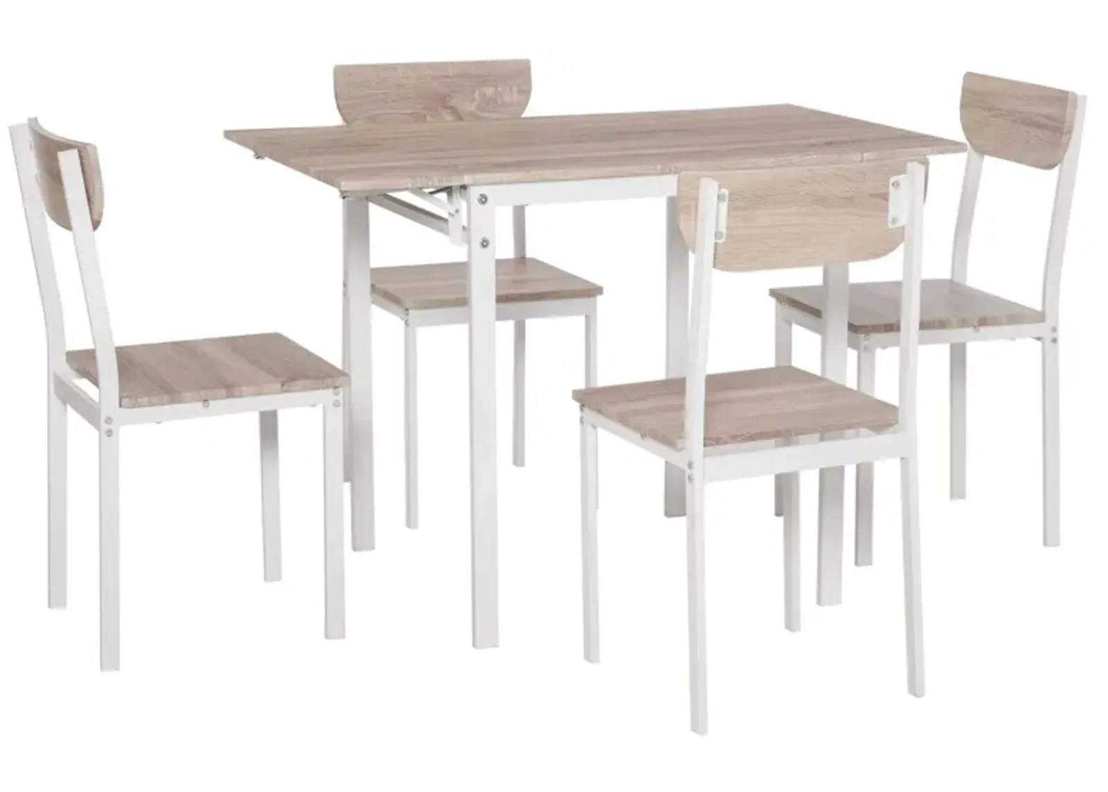 Oak/White Dining Set: 5-Piece Modern Set with Drop Leaf Table