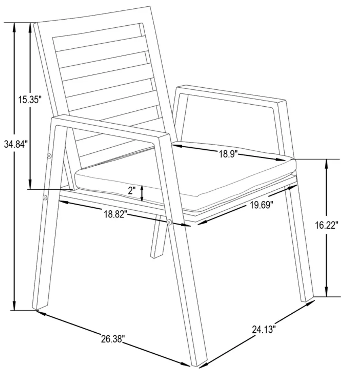 LeisureMod Chelsea Modern Patio Dining Armchair in Aluminum with Removable Cushions Set of 2 in Black