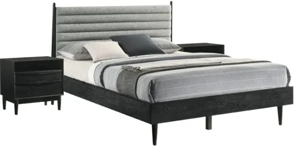 Benjara Mian Bedroom 3 pcs Set, Queen Platform Bed and Nightstand, Black, Gray