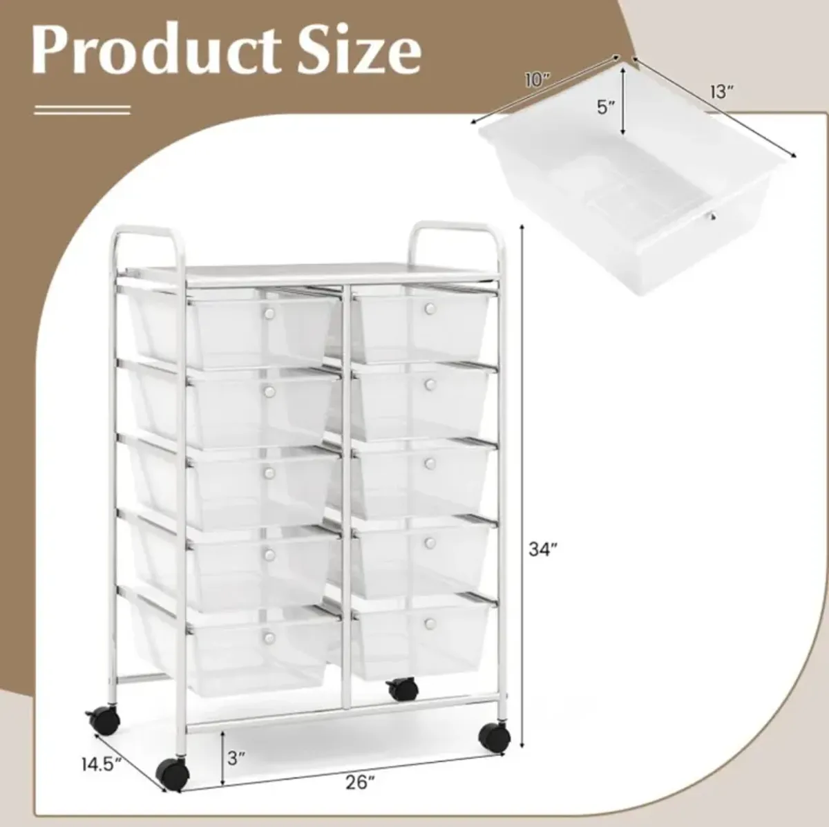 Hivvago 10-Drawer Rolling Storage Cart