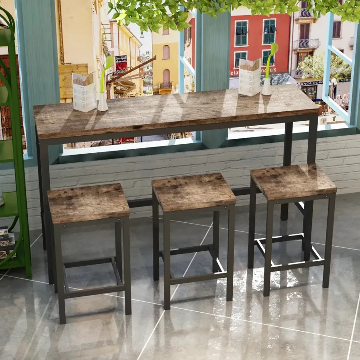 Modern Design Dining Table Set with 3 Stools