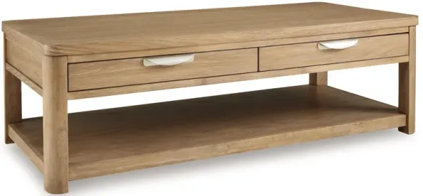 Renie Cocktail Coffee Table, 2 Drawer and Shelf, 56 Inch Brown Wood - Benzara
