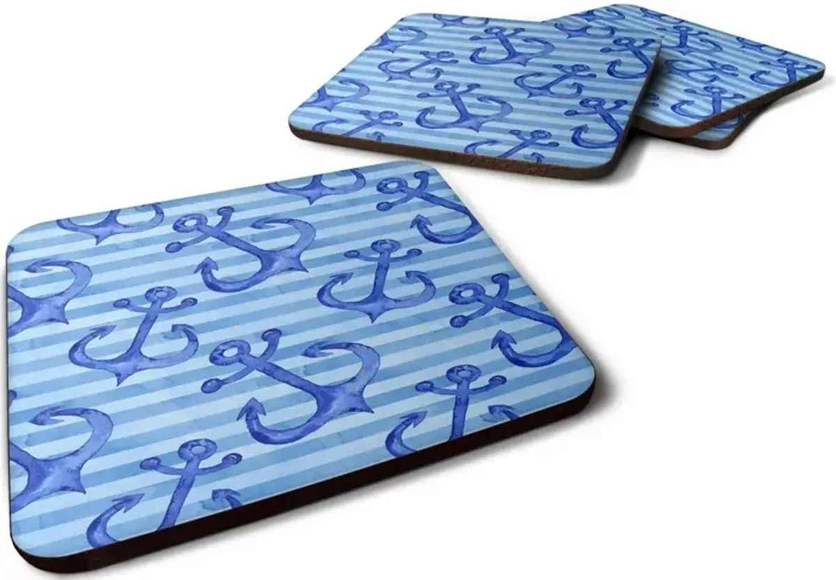 Caroline's Treasures Beach Watercolor Anchors Decorative coasters, 3.5, Multicolor