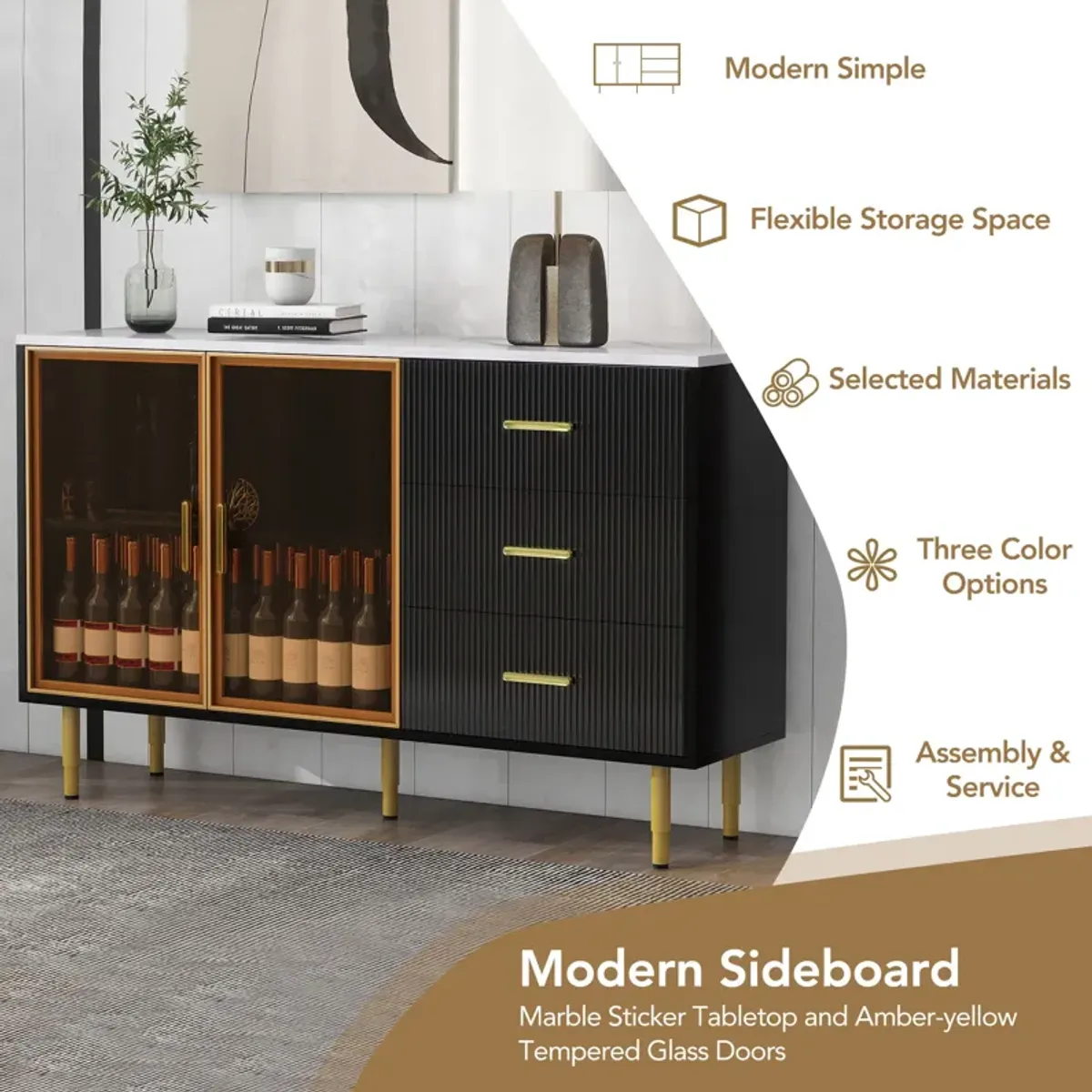 Merax Modern Sideboard MDF Buffet Storage Cabinet