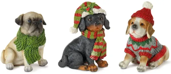 Winter Dog Set of 12 in Resin for Cozy Christmas and Holiday Accents