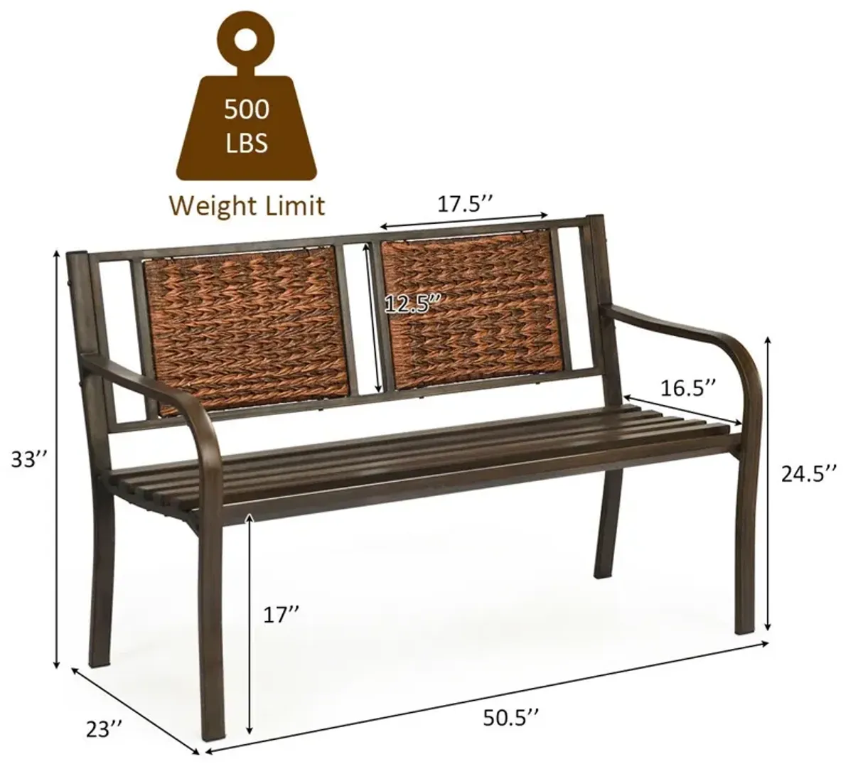 Patio Garden Bench with Powder Coated Steel Frame