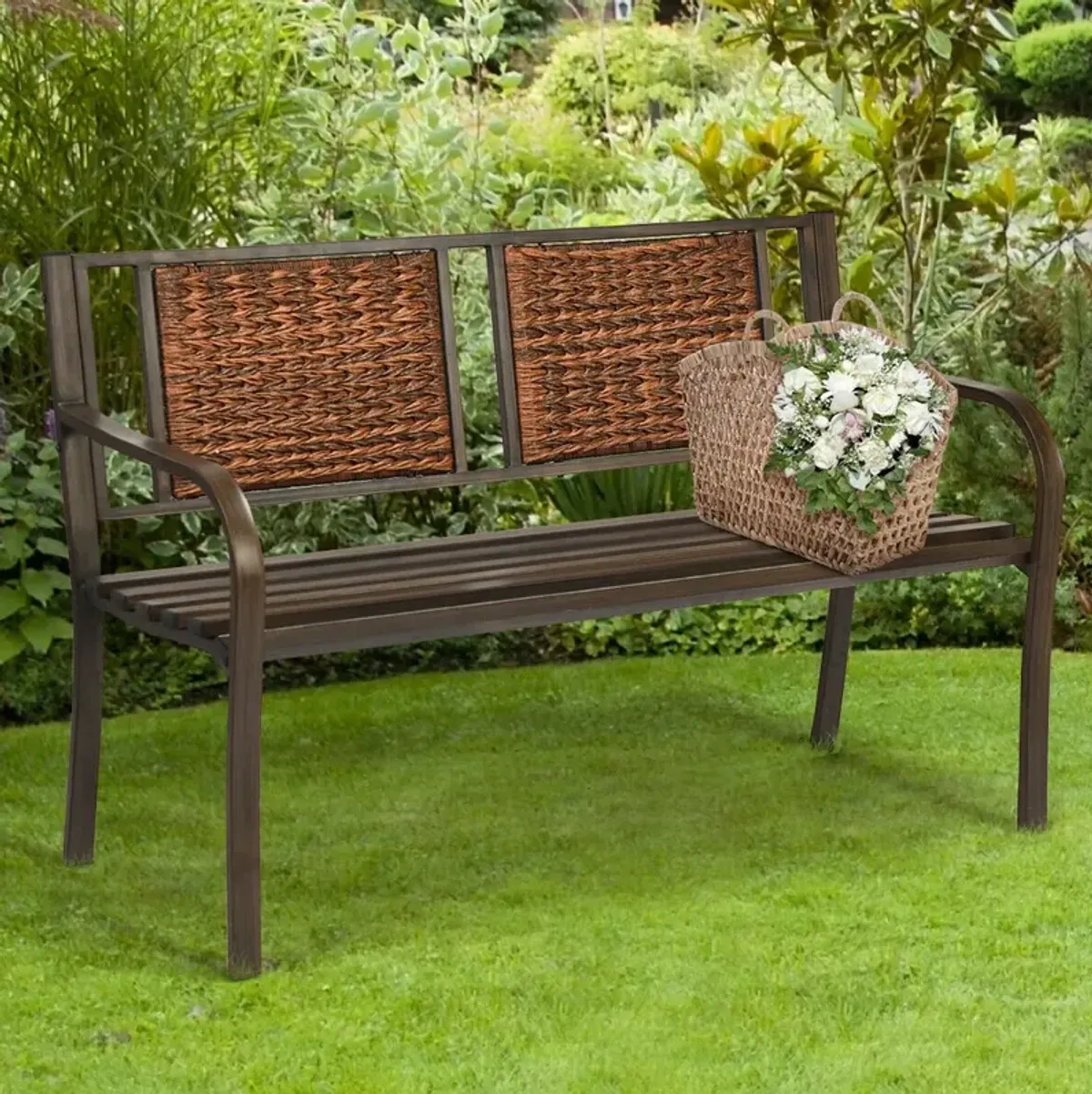 Patio Garden Bench with Powder Coated Steel Frame