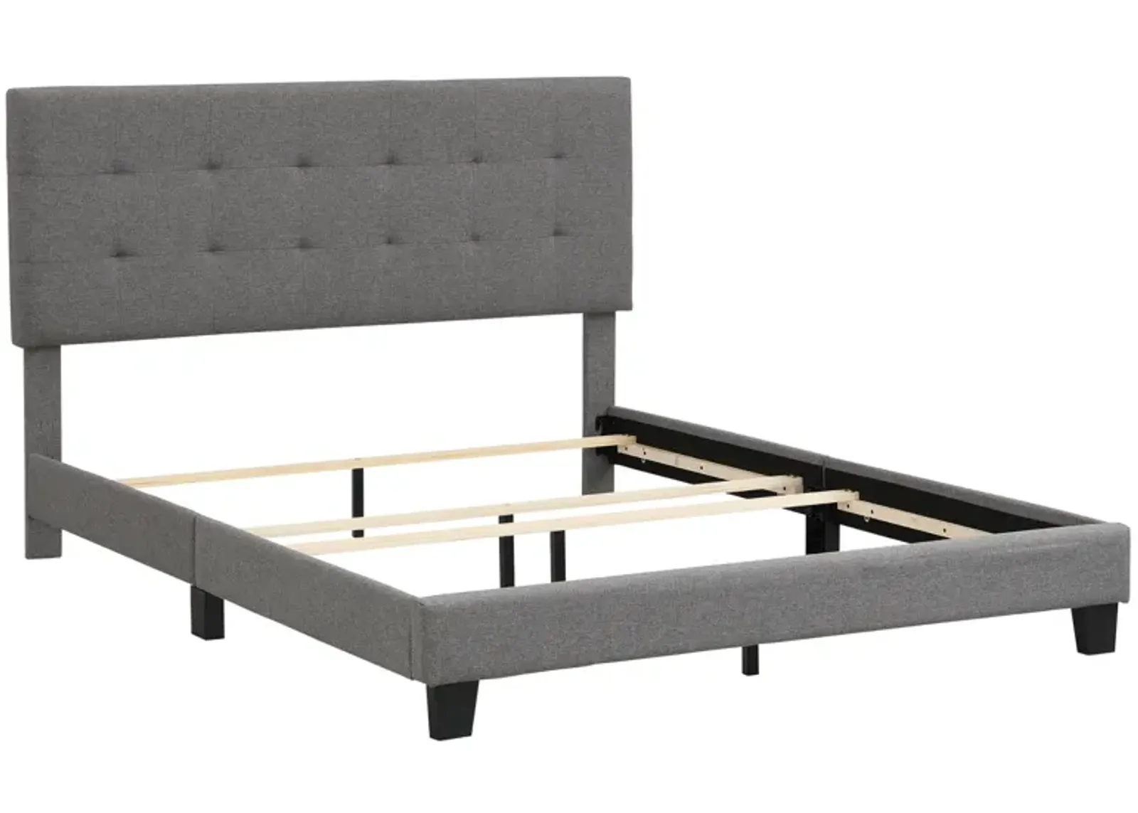 Upholstered Platform Bed With Tufted Headboard, Box Spring Needed, Linen Fabric, Queen