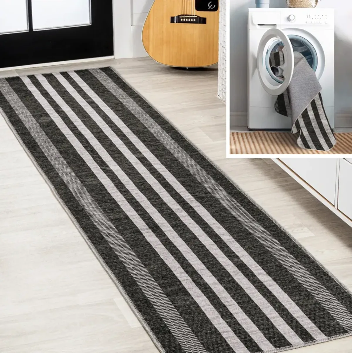 Vichy Geometric Striped Machine Washable Area Rug