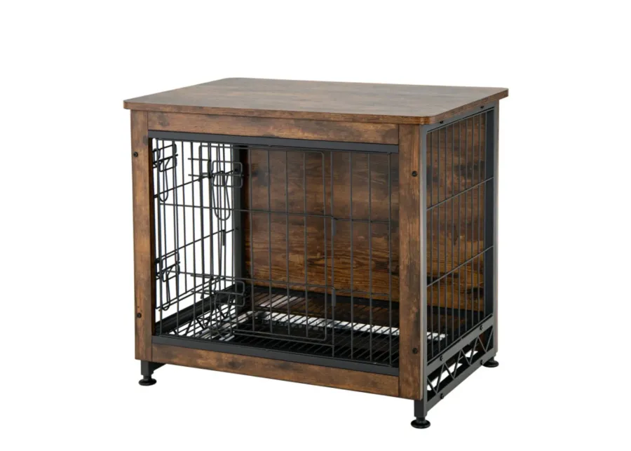 Wooden Dog Crate Furniture with Tray and Double Door